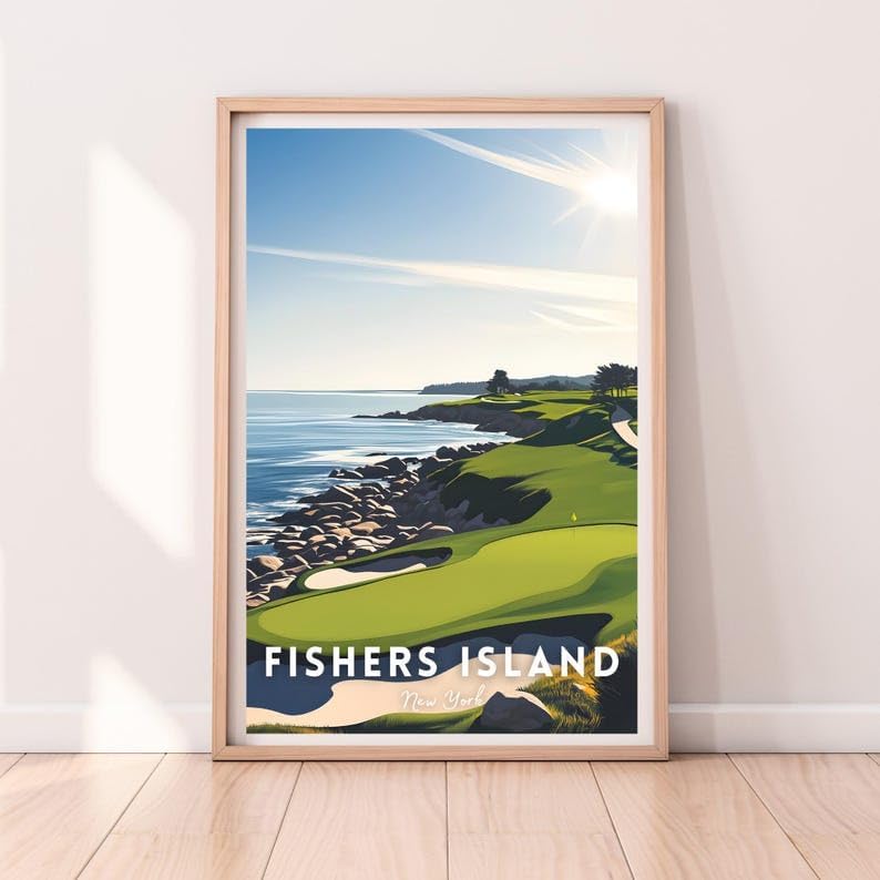 Nationcog Fishers Island Golf Course Poster, New York Vintage Wall Art, Coastal Home Decor, Unique Gift for Dad or Husband, Classic Golf Print for Office or Study (Unframed) (11x14)