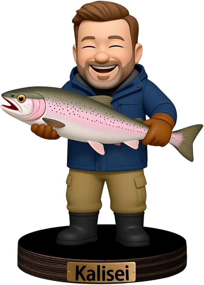 Personalized Family Photo Cartoon Desktop Ornament Custom Fisherman Portrait Figurine Plaque with Name Picture Acrylic Sculpture Desk Sign for Men Women Family Lover Christmas,01