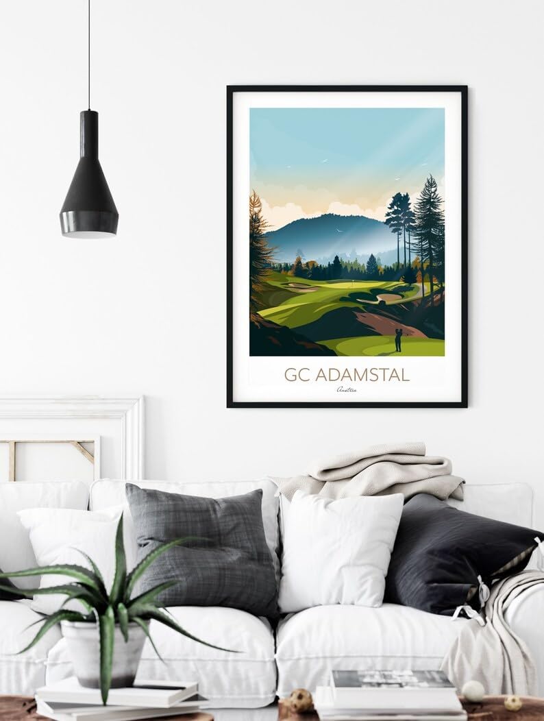Nationcog GC Adamstal Golf Print - Austria - PGA Tour Golf; Mountain Golf Art; Golf Landscape Illustration; Golfer Gift; Modern Golf Artwork; Scenic Golf Painting (Unframed) (12x18)