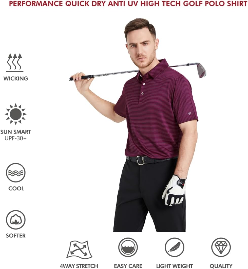 Golf Shirts for Men Dry Fit Short Sleeve Print Performance Moisture Wicking Polo Shirt