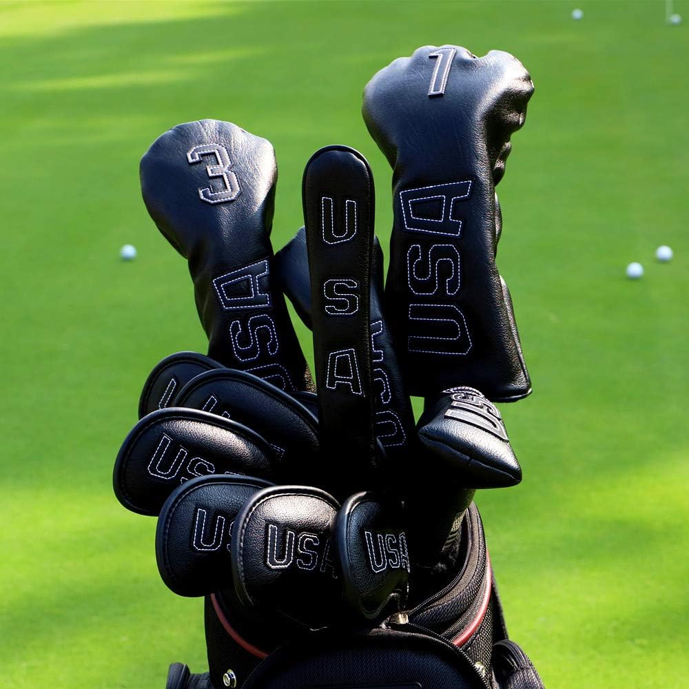 TaylorMade, Titleist, Callaway Golf Driver & Fairway Wood Headcovers - Black Synthetic Leather, Thick, Cool, USA Made