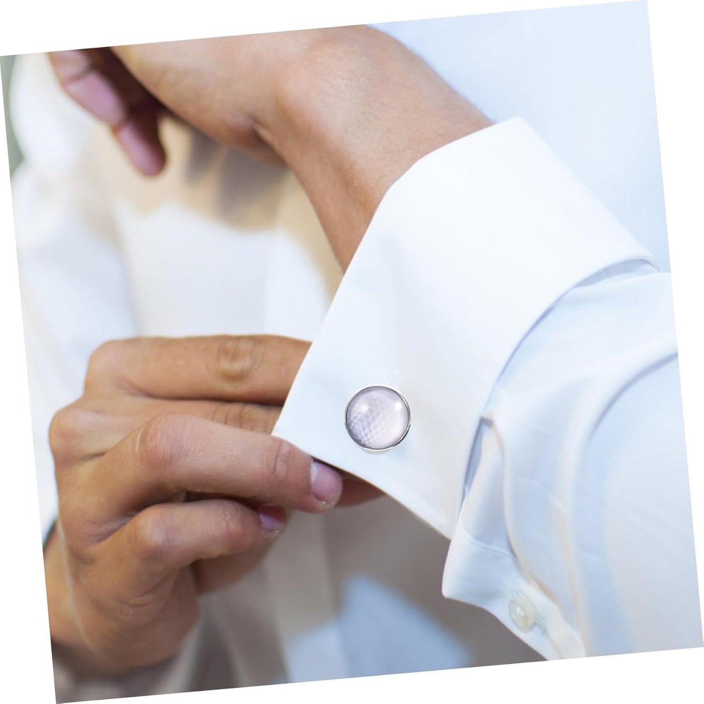 Golf Ball Cufflinks for Men Metal and Glass Suit Accessory Groom Wedding Shirt Studs Stylish Silver Tone Tuxedo Jewelry Easy to Use for Formal Occasions