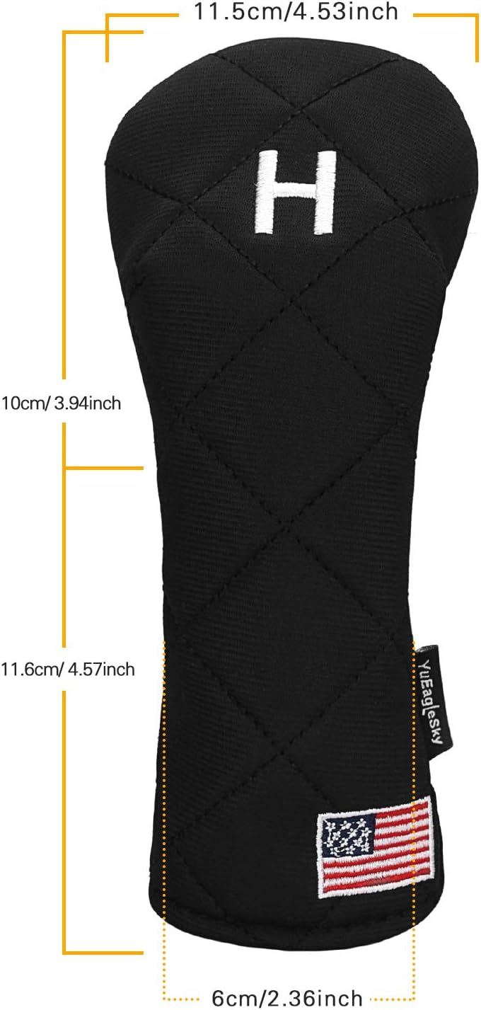 Golf Head Covers Driver Fairway #3#5 Hybrid USA Flag for Club Men Women, (Black or White)