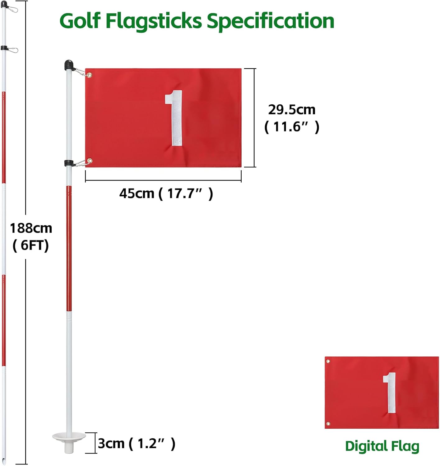 Golf Flagstick, 6 Ft Golf Hole Flags for Putting Green, Double Sided Golf Pin Flag for Yard with 5-Section Pole and Ball Retriever, 1 Pack (Number 1)