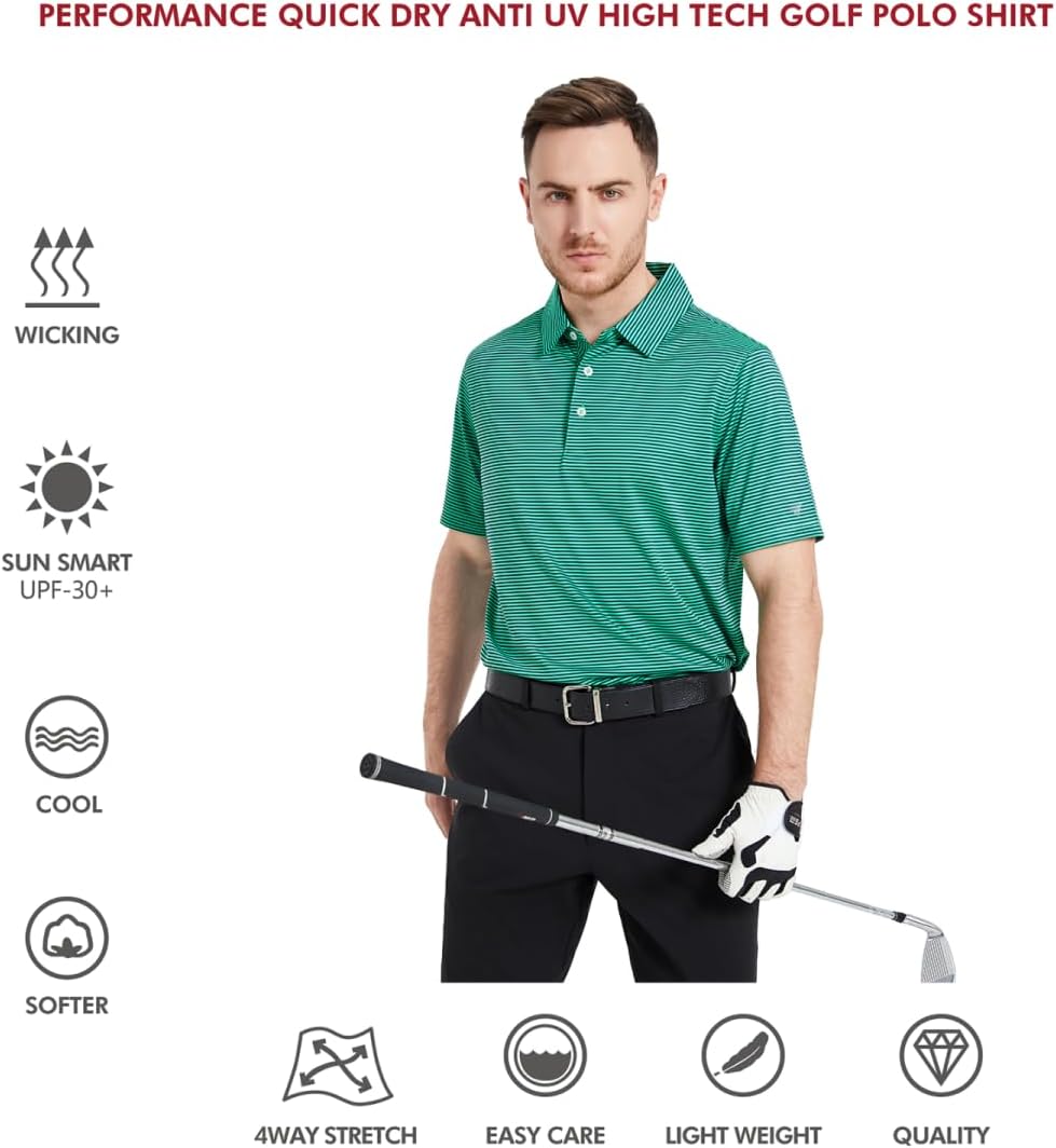 Golf Shirts for Men Dry Fit Short Sleeve Print Performance Moisture Wicking Polo Shirt