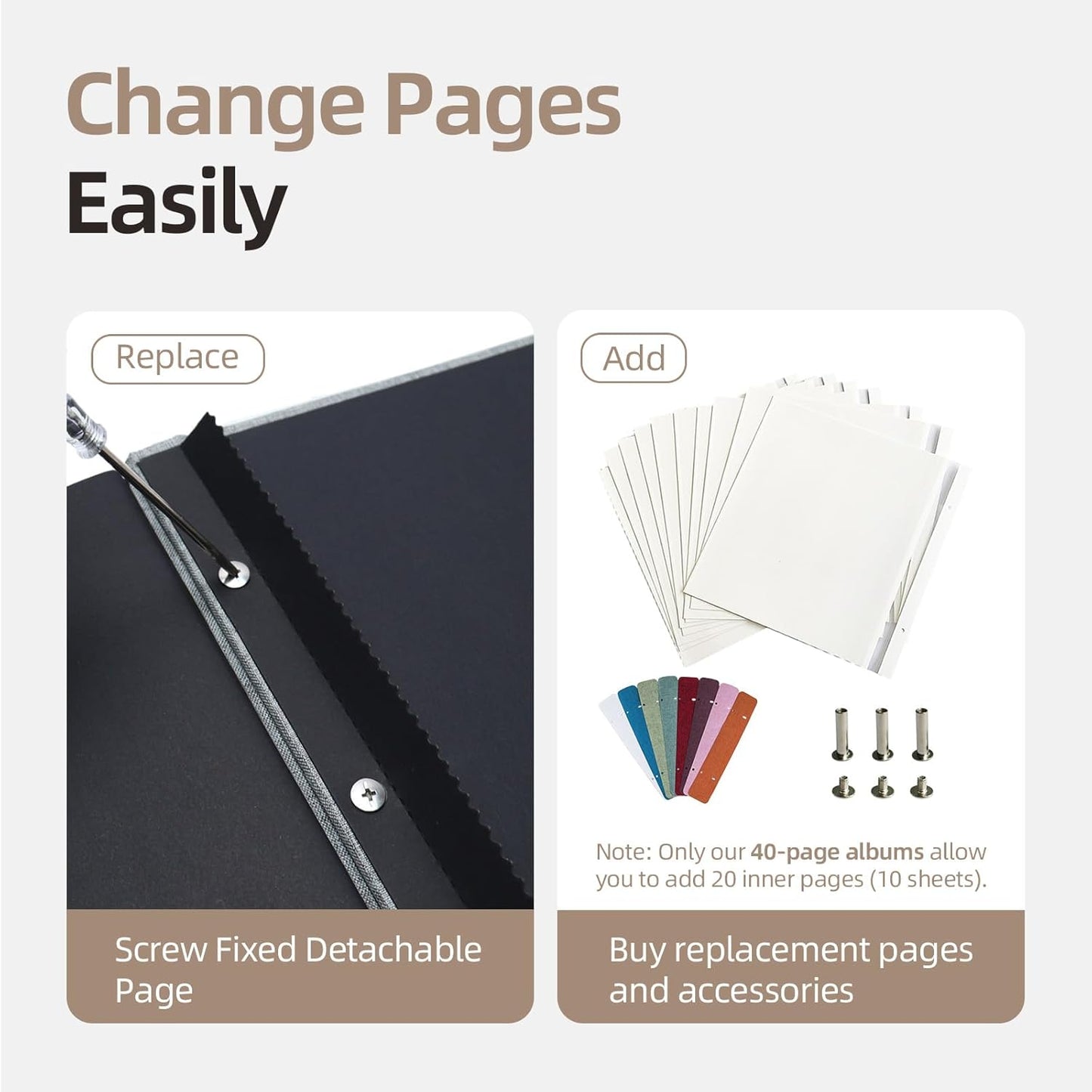 Vienrose Photo Album Self Adhesive 4x6 5x7 3x5 8x10 10x12 Scrapbook Album DIY Scrap Book with A Metallic Pen (13"x12.6" 60 Pages, Grey)