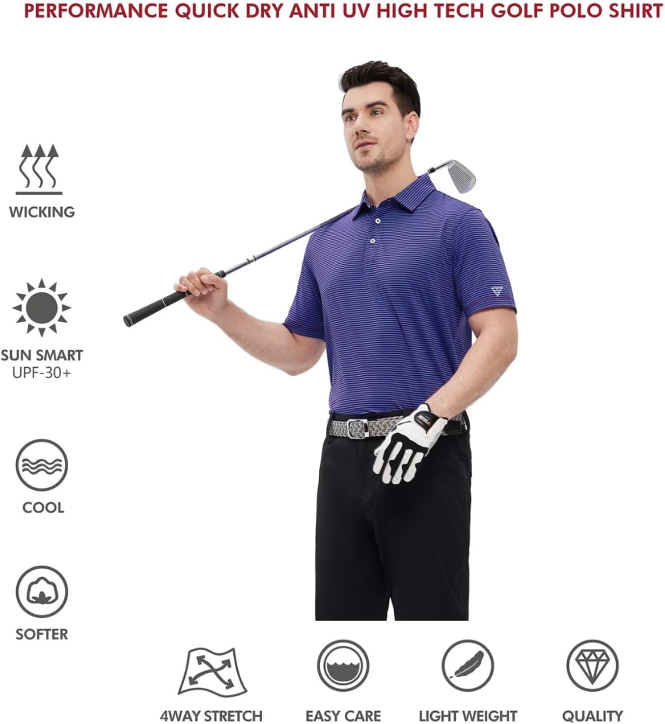 Golf Shirts for Men Dry Fit Short Sleeve Print Performance Moisture Wicking Polo Shirt