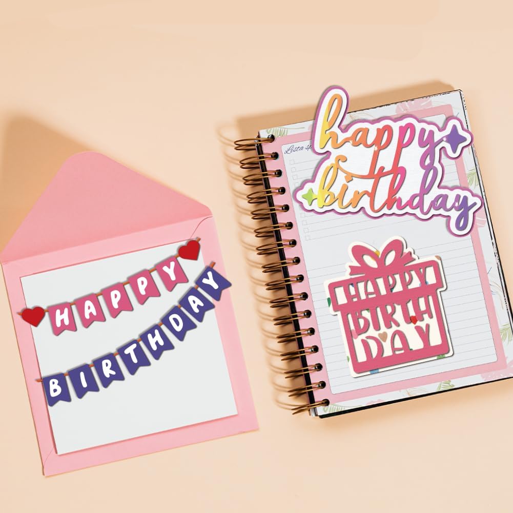 MAYJOYDIY Birthday Theme Cutting Dies Happy Birthday Words Metal Die Cuts Template Cake Candle Balloon Crown Embossing Carbon Steel Stencils for Card Making Scrapbooking Album Gift Decoration