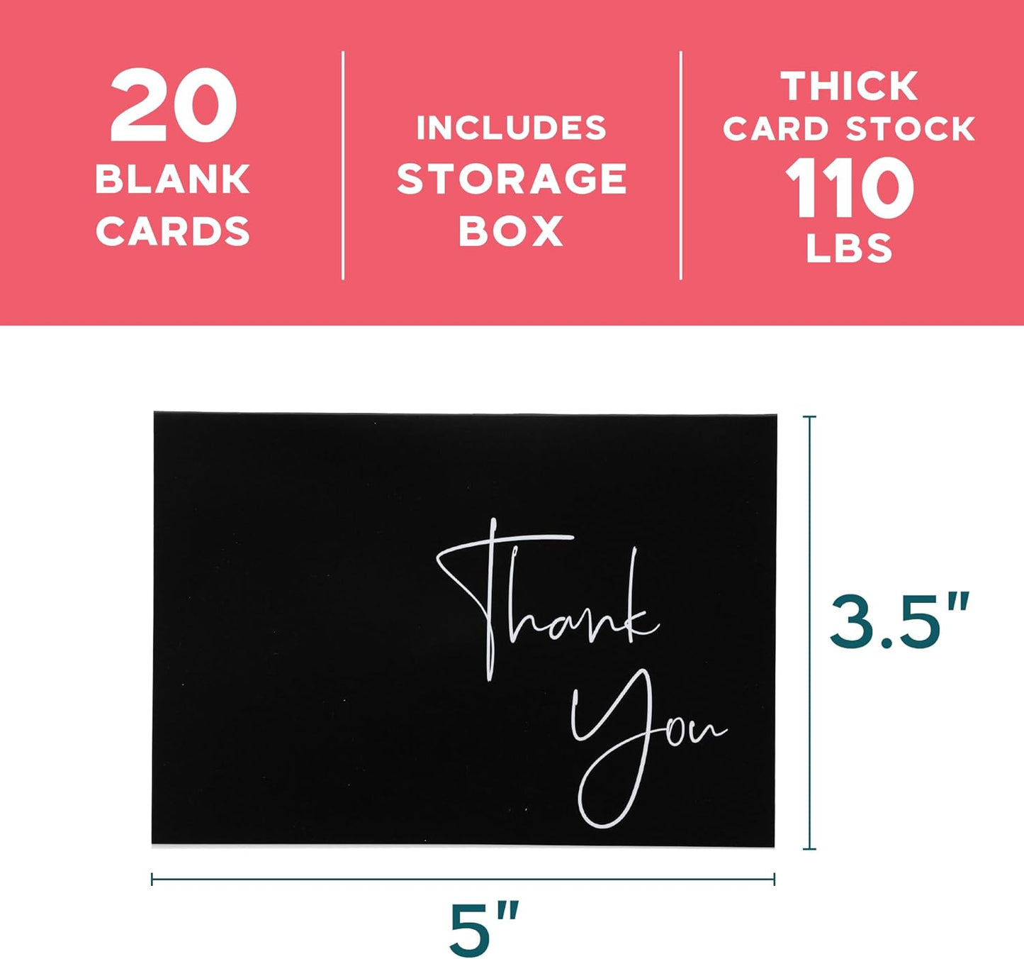 VNS Creations 50 Pack Thank You Cards With Envelopes, Stickers, 3.5x5 Inch Blank Thank You Notes - Bulk Box Set Notes for Graduation, Wedding, Small Business, Baby & Bridal Shower Card - Black