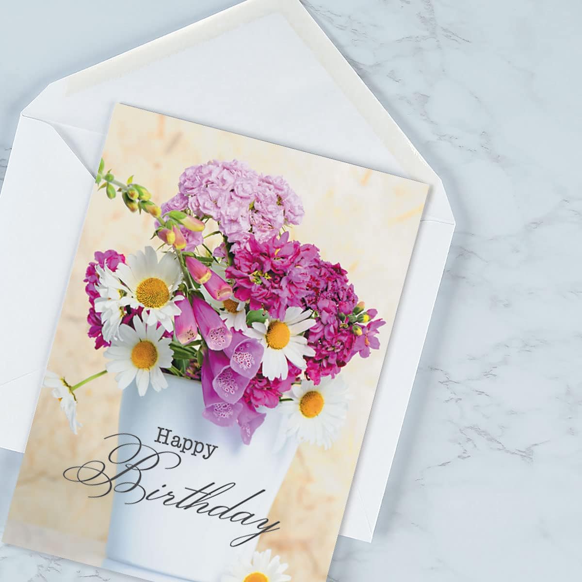 Current Floral Bouquets Happy Birthday Greeting Card Set - Value Pack of 20 Cards With White Envelopes, 10 Designs, Large 5" x 7" Assortment
