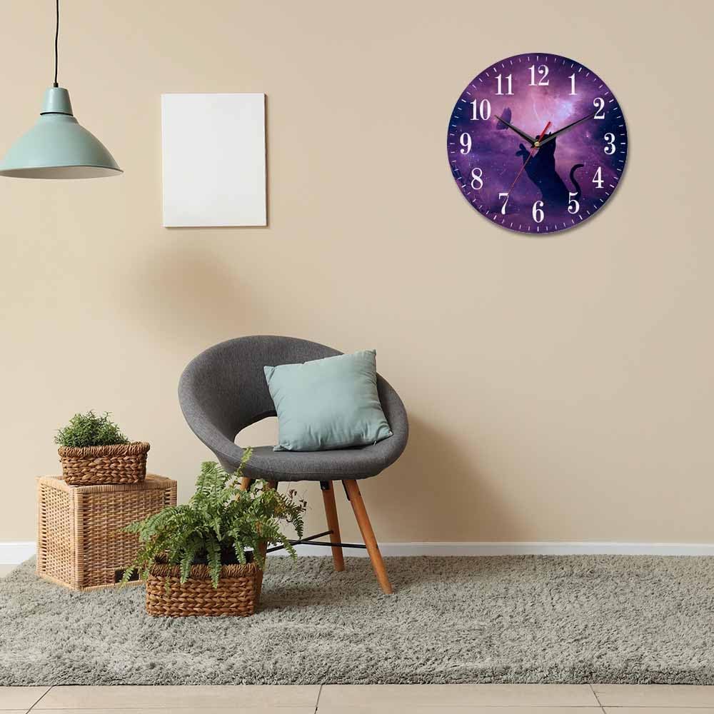 Mxocom Cat Silhouette Wall Clock Butterfly Starry Sky Galaxy Stars Shine Beautiful Night 10 Inch Silent Non Ticking Battery Operated Clock Vintage Round Clock for Living Room Bedroom Bathroom Decor