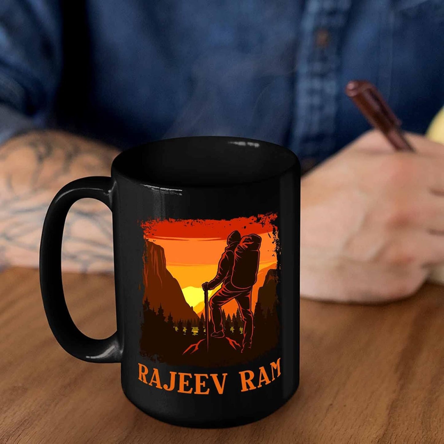 Personalized Name Hiking Coffee Mugs Cups Gifts For Men Women Hiking Lover, Customized Hiking Camp Lover Coffee Cup, Hiking Lover Mountaineer Black Ceramic Mug 11 Oz 15 Oz, Hikers Camper Travel Mug