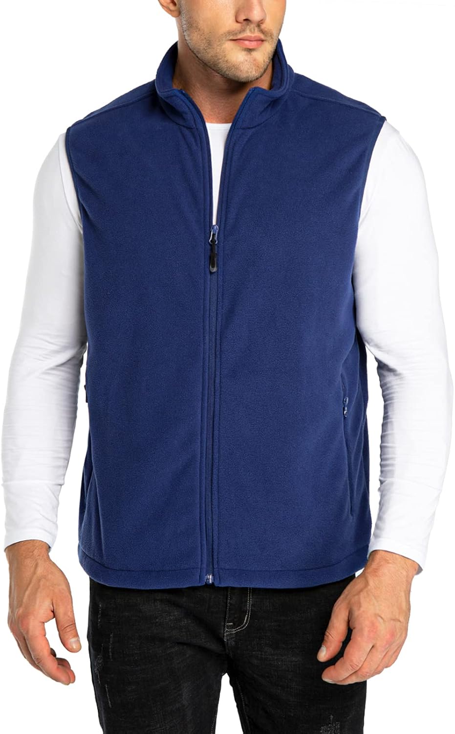 33,000ft Men's Fleece Vest, Lightweight Warm Zip Up Polar Vests Outerwear with Zipper Pockets, Sleeveless Jacket for Winter