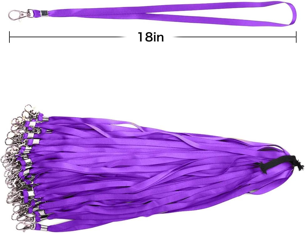 Lanyards 10 Pcs Bulk Lanyard for Id Badges Flat Purple Lanyard with Badge Clip Swivel Hook (10, Purple)