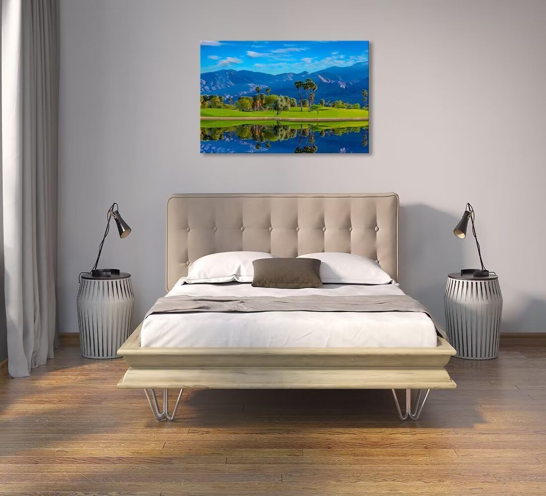 Sonoran Desert of southern California Golf Course Canvas Wall Art for Living Room Bedroom Bathroom Home Decorations Golf Course Picture Poster Framed Artwork Ready to Hang(12''H x 16''W)