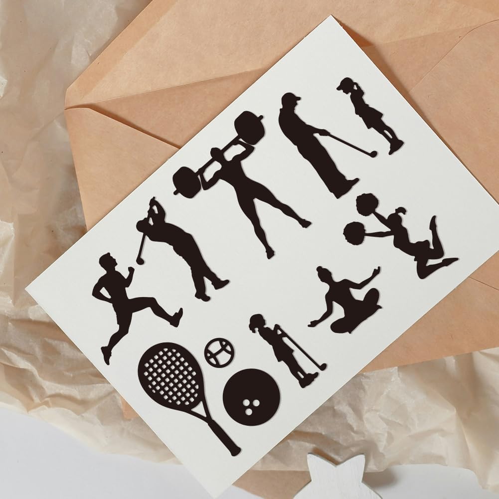 GLOBLELAND Fitness Sports Cutting Dies for Card Making Golf Players Basketball Metal Die Cuts Family Ball Games Tennis Cut Stencils for DIY Embossing Paper Cuts Scrapbooking Decor