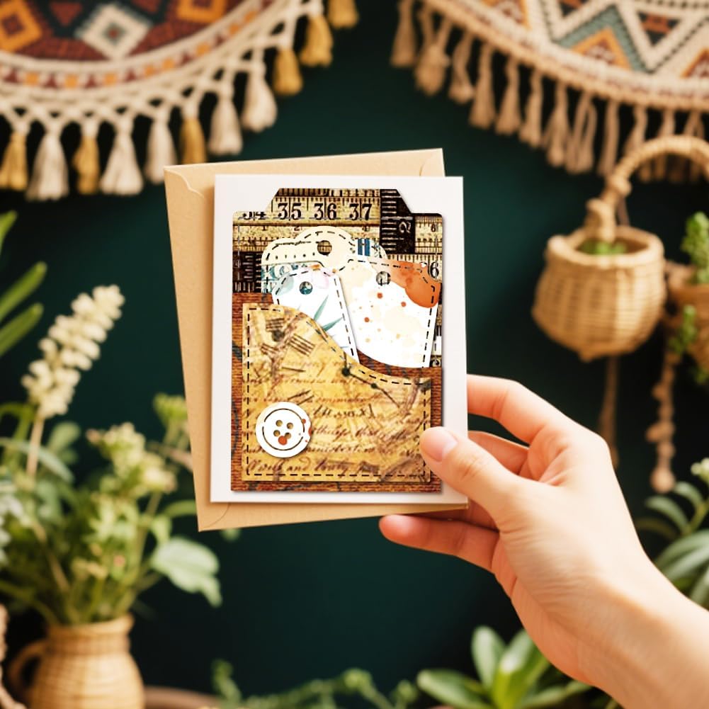 MAYJOYDIY Label Pocket Cutting Dies Stitched Slots Pocket Die Cut Set Card Making Slot Envelope Frame Cut Die for DIY Scrapbooking Journal Embossing Paper Craft Decor