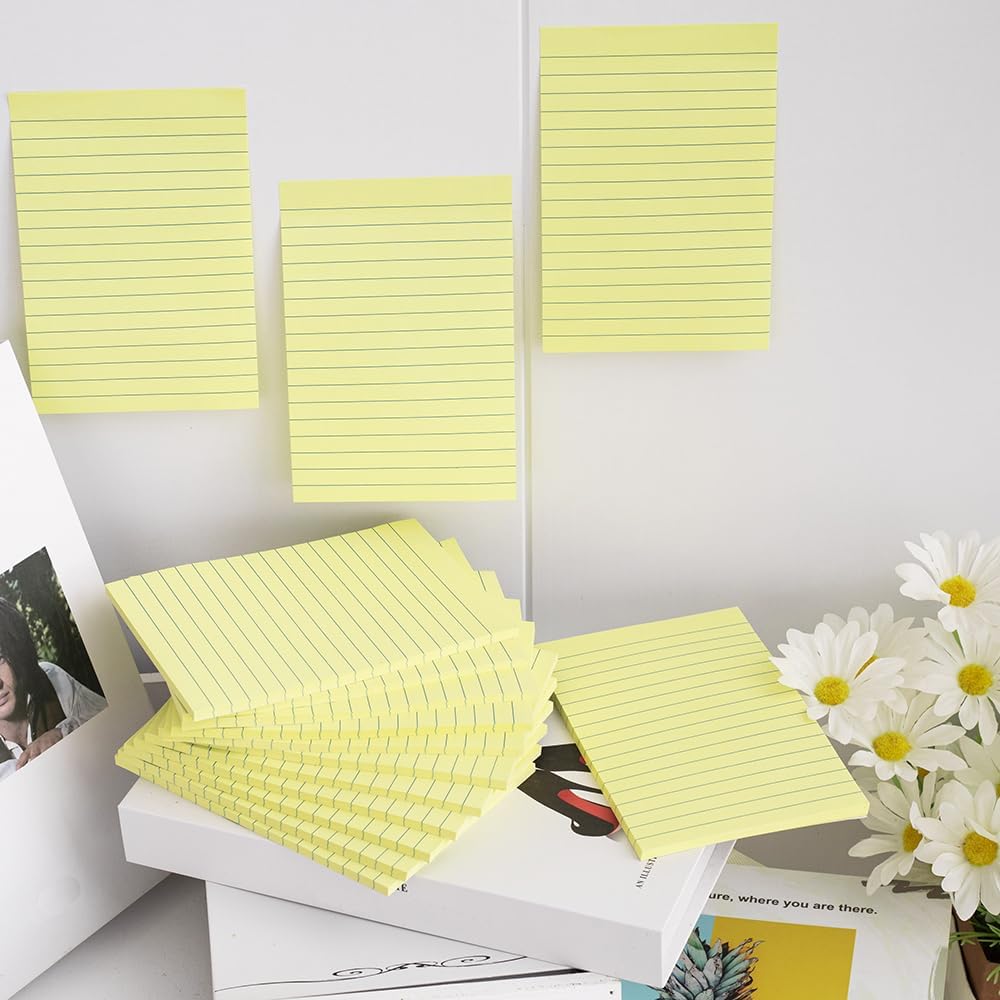 (6 Pads) Sticky Notes 4X6 in Yellow Stickies Super Sticking Power Memo Pads Strong Adhesive