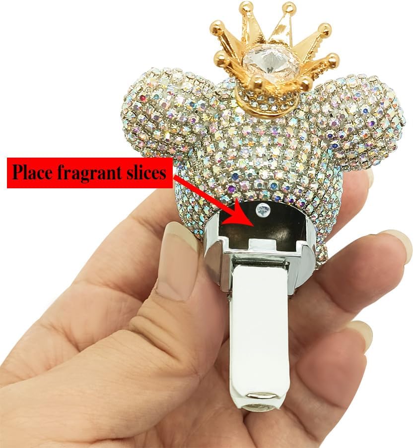 Handmade Bling Rhinestone Bear Car Air Freshener Cute Ornaments Car Vent Clips Accessories Perfume Clip Aromatherapy Diffuser Fragrance Cotton Pad Car Interior Decoratio Women Girl (AB白)
