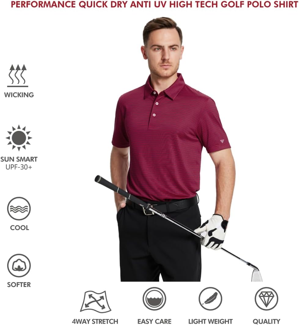 Golf Shirts for Men Dry Fit Short Sleeve Print Performance Moisture Wicking Polo Shirt