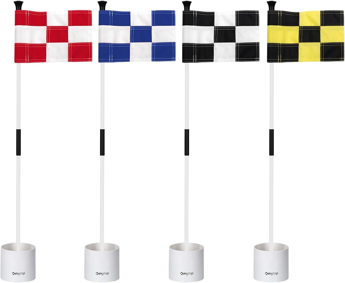 KINGTOP Mini Golf Flagstick with RGB Hole Light, Practice Putting Green Flags for Yard, Golf Pin Flag Hole Cup Set, Light Up Night Golf Party, 4-Pack