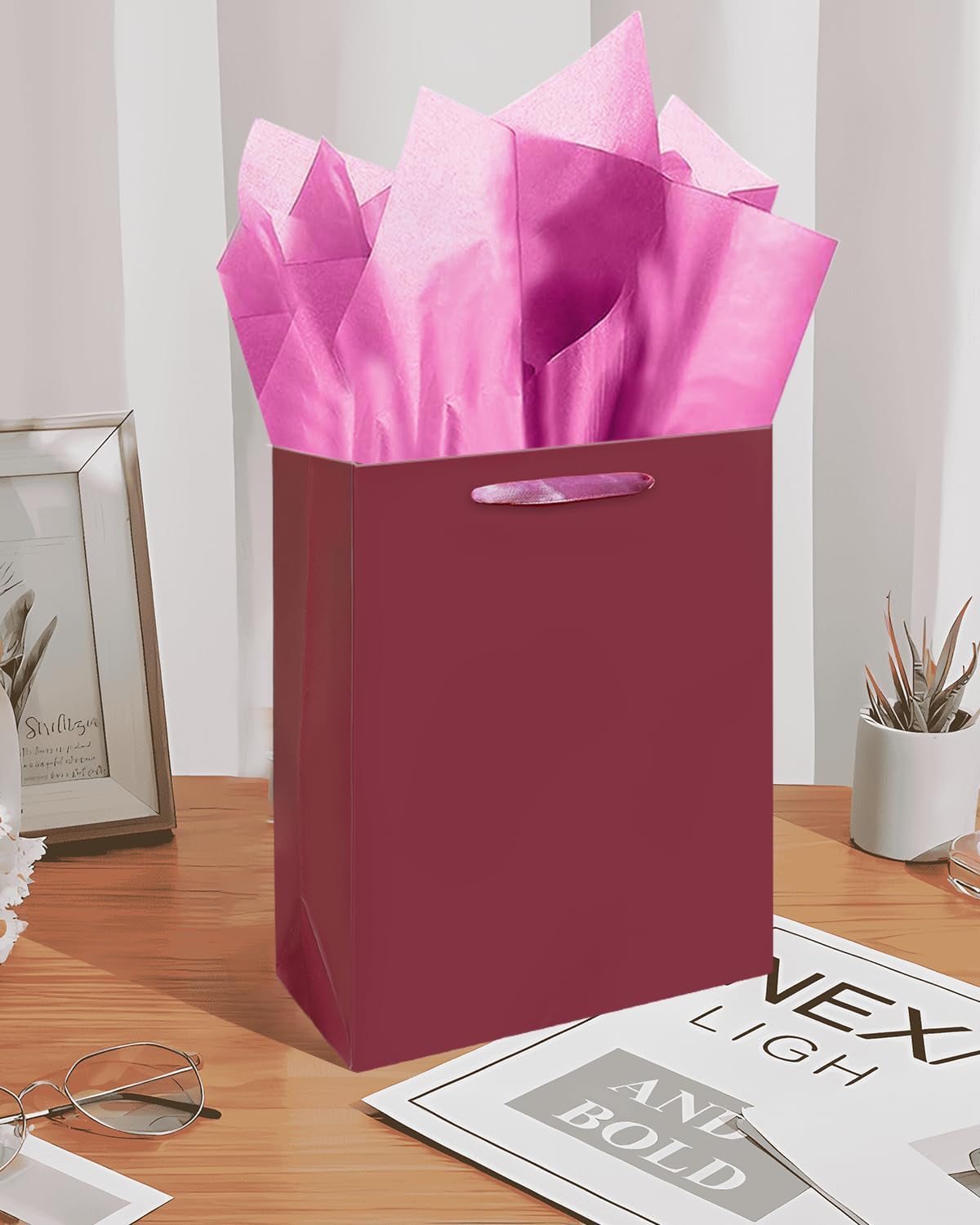 Gcardist Dark Purple Gift Bags with Tissue Paper for Wedding, Birthday, Party Supplies-7.9"x4.3"x9.6" Medium Size Cardboard Gift Bag(16pcs Bags +32pcs Tissue Paper )