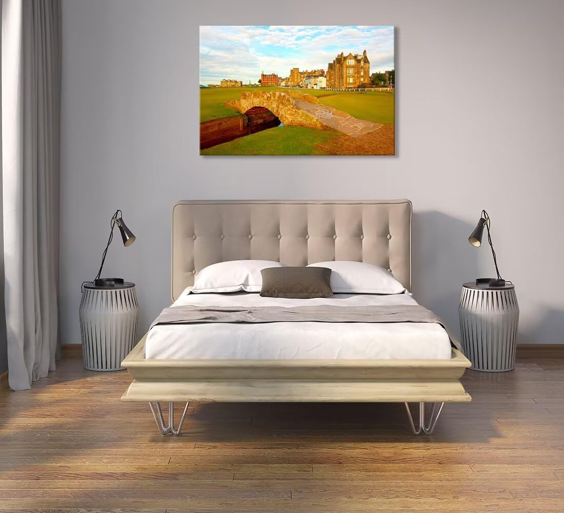 St Andrews Golf Course Wall Art for Living Room Bedroom Home Decorations Golf Course Swilcan Bridge St Andrews Picture Poster Framed Artwork Canvas Prints Ready to Hang(28''H x 44''W)