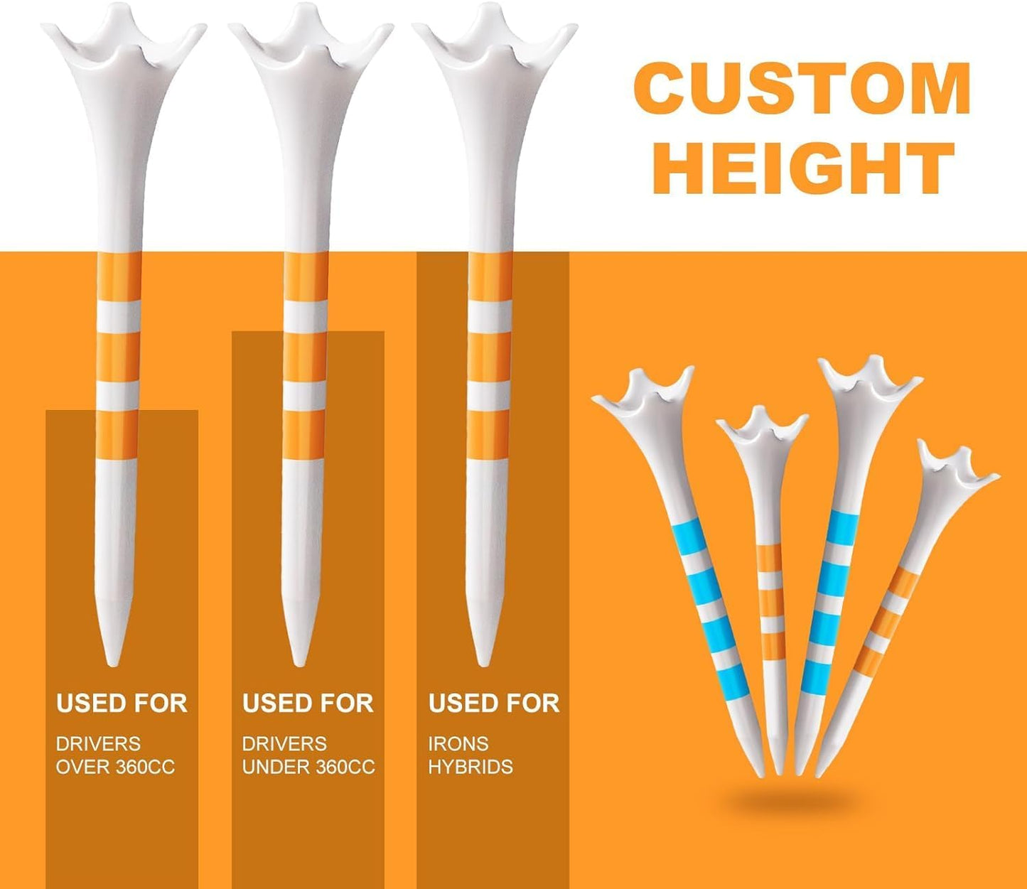 60/100 Pack Plastic Golf Tees (2-3/4"or 3-1/4"), Enhanced Durability & Stability, Designed to Reduce Friction and Side Spin