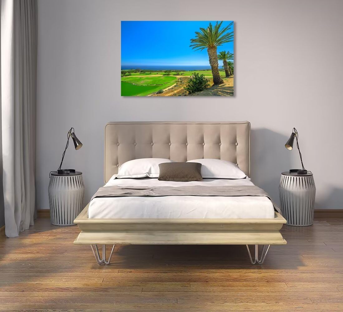USA California Golf Course with Palm Tree Wall Art Picture California Coastline Golf Course Wall Decor for Living Room Bedroom Bathroom Home Decorations Framed Ready to Hang(18''H x 24''W)