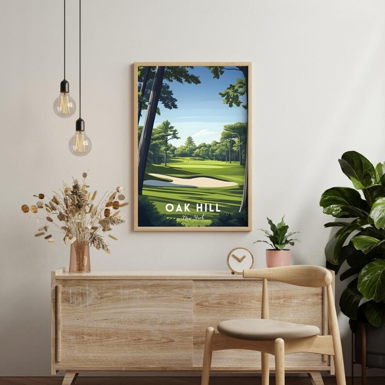 Nationcog Oak Hill Golf Poster, Vintage New York Travel Wall Art Print, Retro Country Club Artwork, Classic Golf Decor for Home, Bar or Office (Unframed) (12x18)