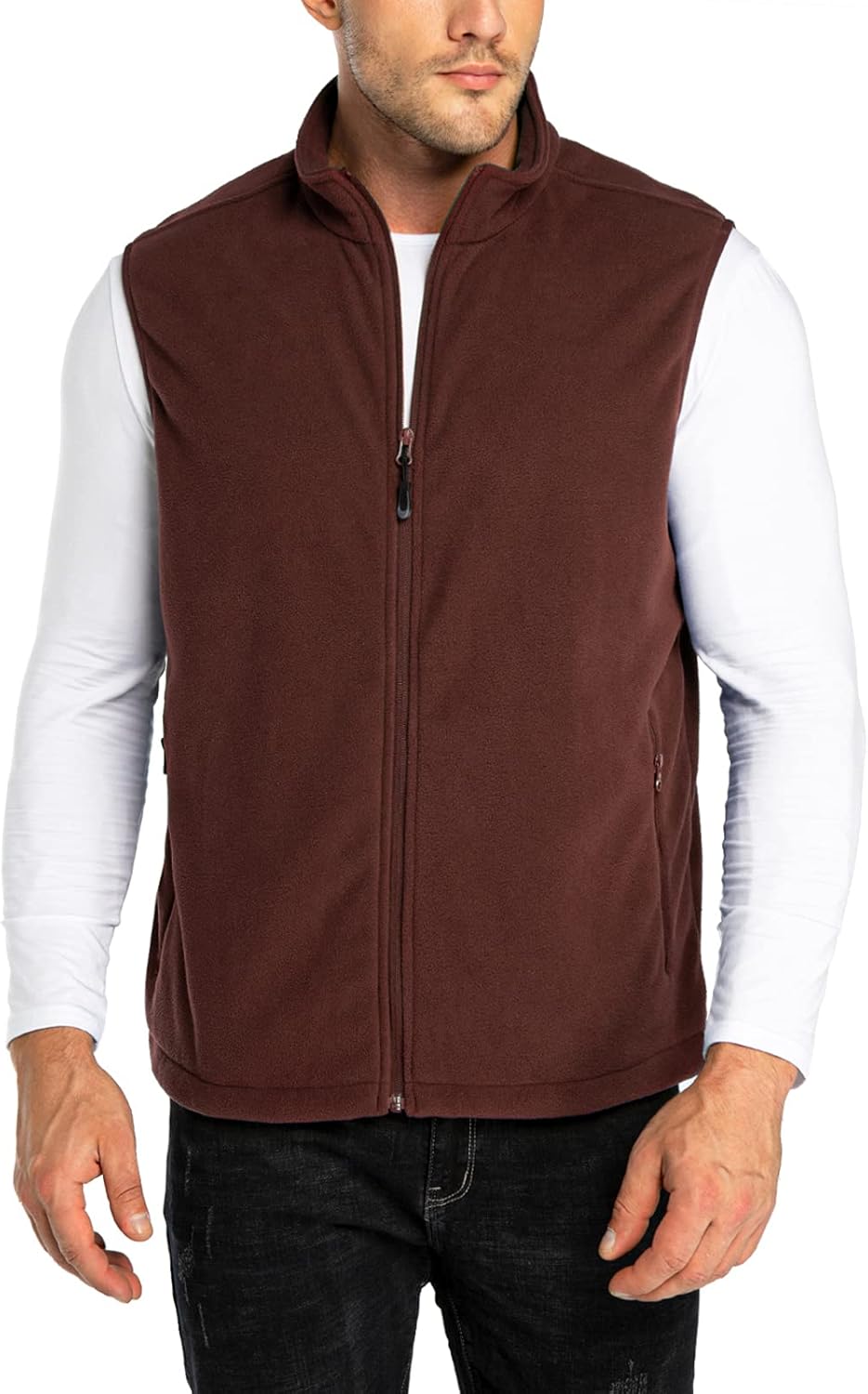 33,000ft Men's Fleece Vest, Lightweight Warm Zip Up Polar Vests Outerwear with Zipper Pockets, Sleeveless Jacket for Winter