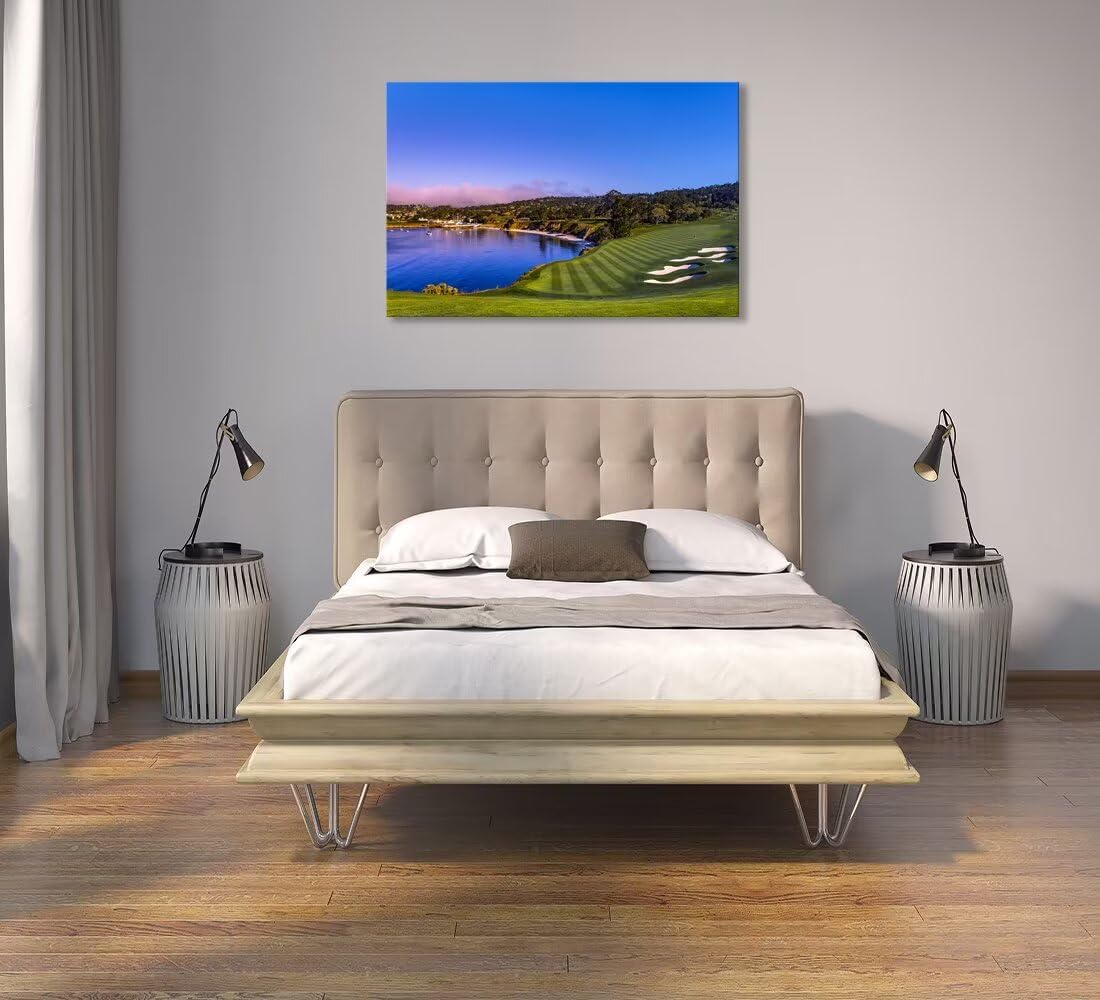 Pebble Beach Golf Course Wall Art Picture for Office USA Monterey California Golf Club Wall Decor for Living Room Bedroom Bathroom Home Decorations Canvas Prints Framed Ready to Hang(12''H x 16''W)