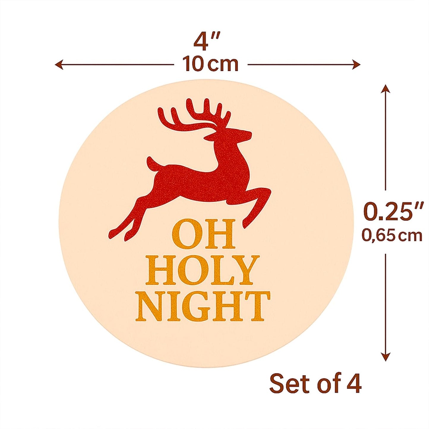 Christmas Ceramic Coasters Set of 4,“Oh Holy Night” Reindeer Absorbent Stone Drink Coasters with Non-Slip Cork Backing for Coffee Table, Holiday Party, Winter Home & Kitchen Decor