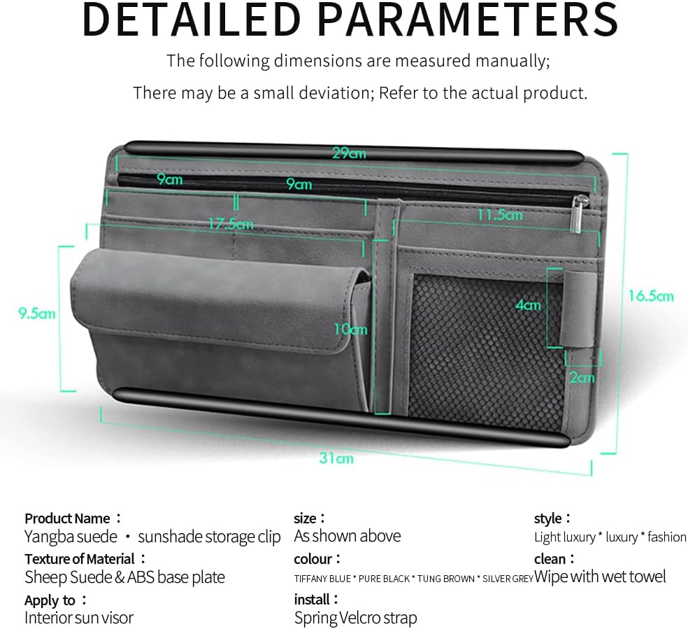 JEYODA Car Sun Visor Organizer Glasses Case Storage Bag note Holder Car suede Zipper Card Hold Car Organizers and Storage (brown)