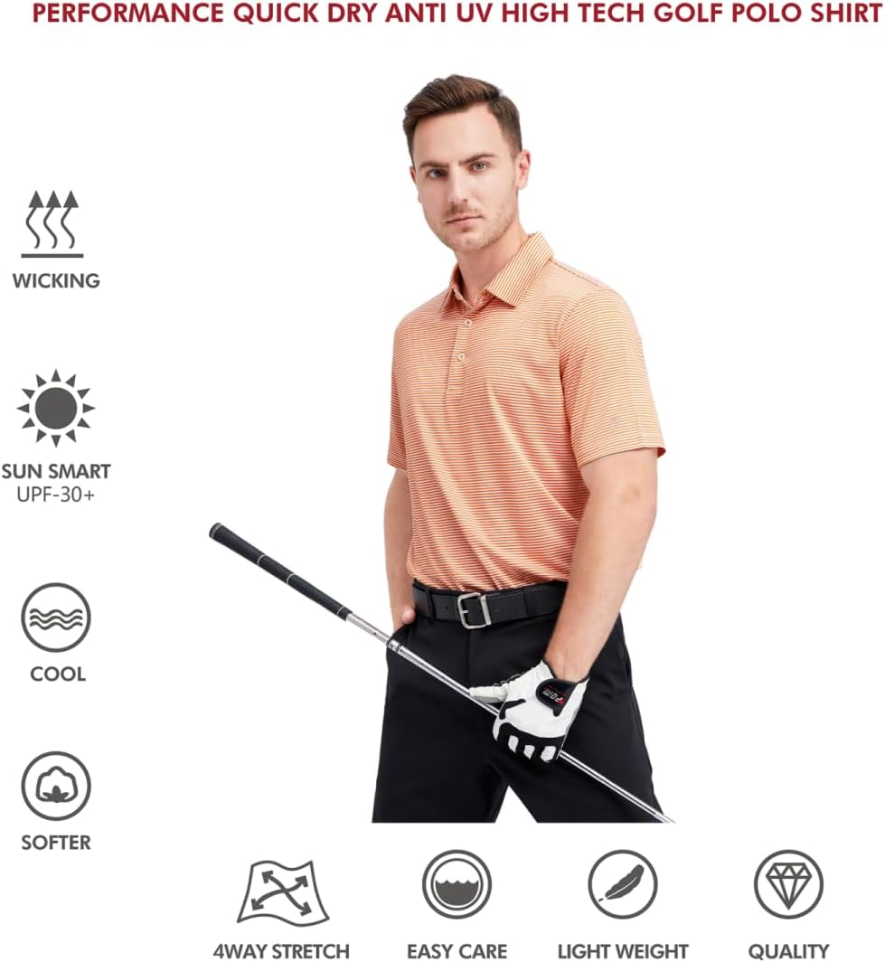 Golf Shirts for Men Dry Fit Short Sleeve Print Performance Moisture Wicking Polo Shirt