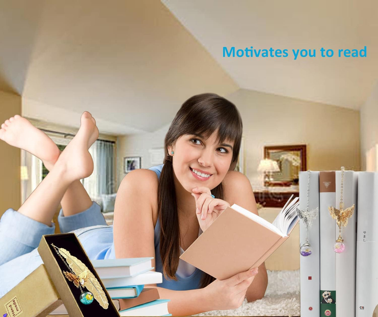 Metal Feather Bookmark with Butterfly Charms, Mothers Day Gifts Teacher Appreciation Gifts for Women End of Year Teacher Gifts Bookmarks for Women Grils Mom Readers Book Lovers