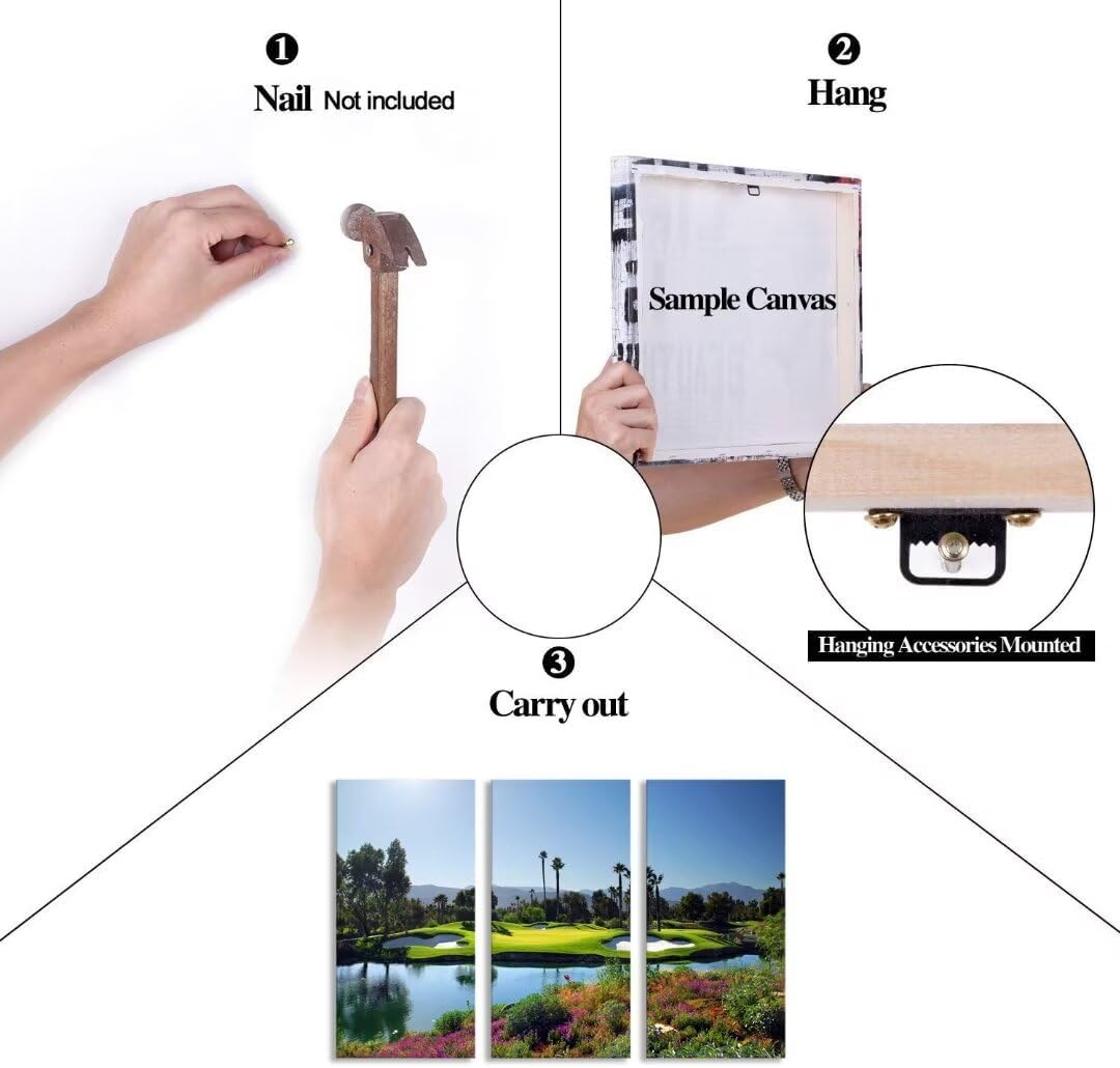 chenchenArt Indian Wells Golf Course Wall Art Pictures Golf Course Wall Decor for Living Room Bedroom Home Decoraitons Golf Artwork Canvas Prints Framed Ready to Hang(20''W x 40''H x3)