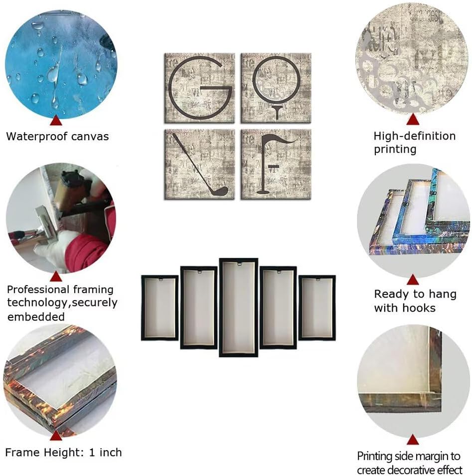 Pankila Golf Canvas Wall Art Golf Pictures Canvas Prints Golf Wall Decor for Living Room Bedroom Bathroom Club Gym Home Decorations Painting Framed Artwork Ready to Hang (24''W x 24''H x 4)