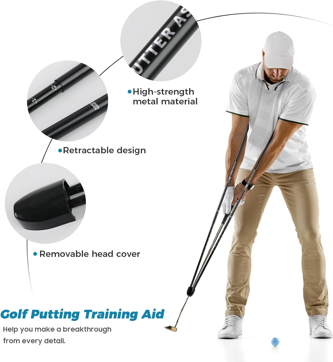 Golf Putting Practice Aid Putter Alignment Aid for Precise Putting Practice, Compatible with All Putter Shafts, Golf Practice Equipment for Indoor Outdoor Use
