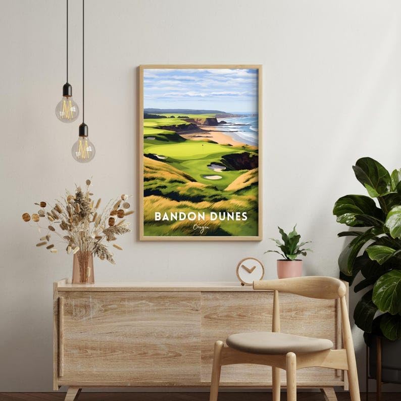 Nationcog Bandon Dunes Golf Wall Art Poster, Oregon Coastal Course Print with Rugged Ocean Views, Vintage Decor for Office or Bedroom, Ideal Gift for Dad or Husband (Unframed) (12x18)