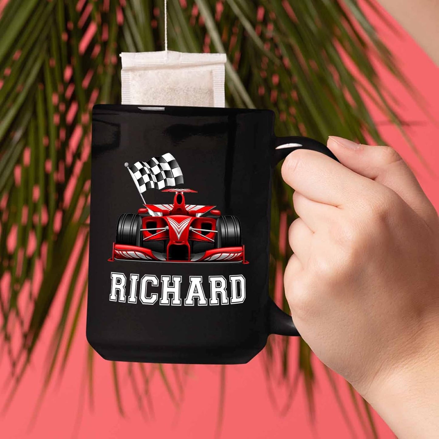 Personalized Car Racing Coffee Mug 11 Oz 15 Oz, Customized Black Ceramic Cup Gifts for Men Women Friend, Racer Travel Mug, Racing Lover Best Drag Gift