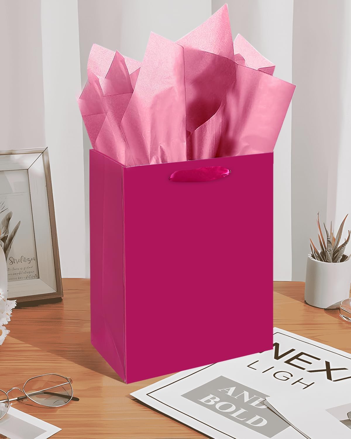 Gcardist Dragon Fruit Gift Bags with Tissue Paper for Wedding, Birthday, Party Supplies-7.9"x4.3"x9.6" Medium Size Cardboard Gift Bags(5pcs Bags +10pcs Tissue Paper )