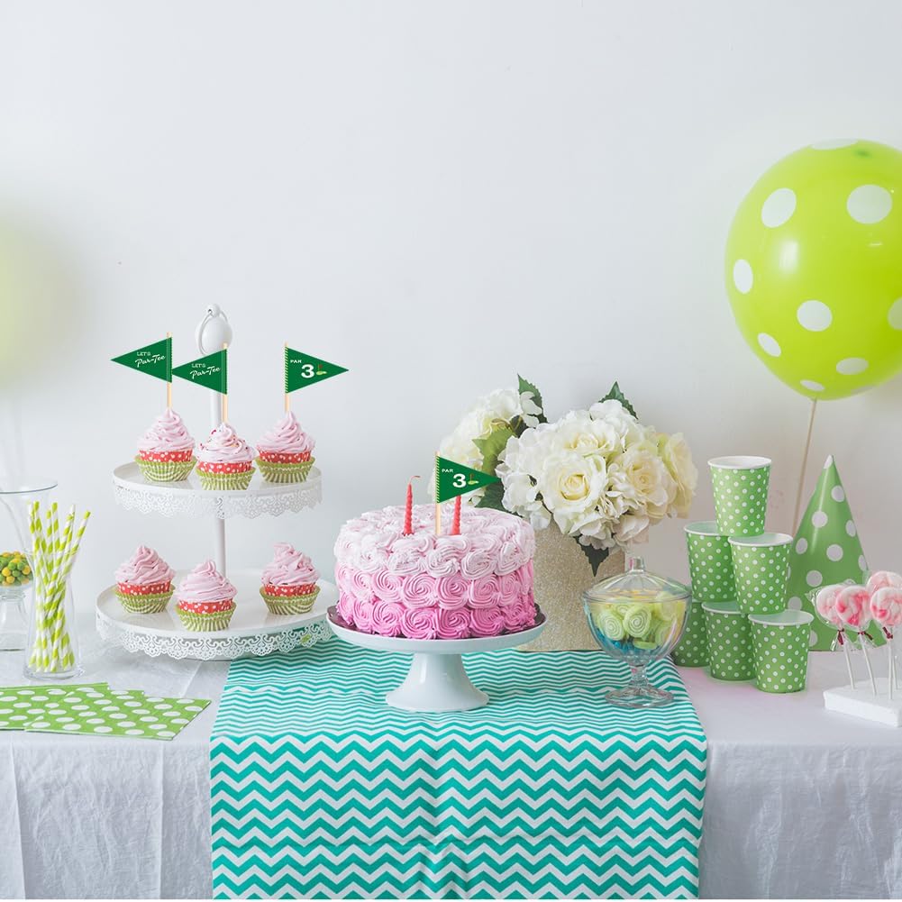 Golf Themed Toothpick Flags, 20 PCS Par 3 Let's Par-Tee Birthday Cocktail Picks Mini Stick Cupcake Toppers for 3rd Birthday Party Food Bar Decorations