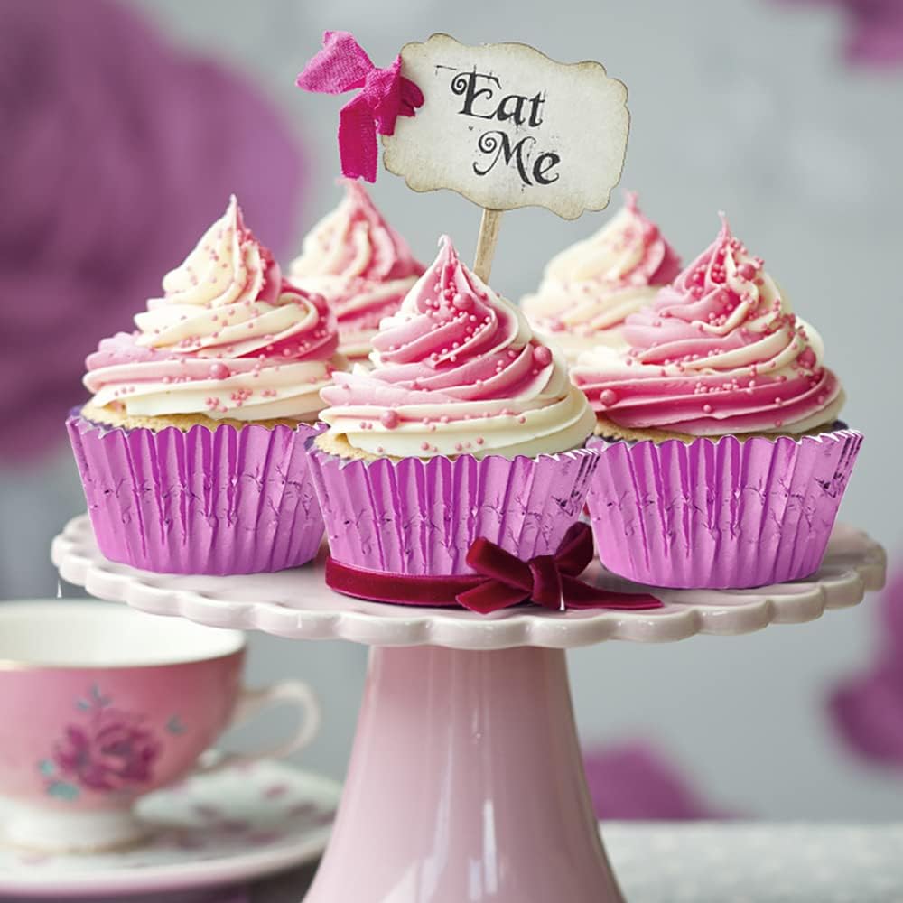 Pink Cupcake Liners for Baking,GOLF 500 Pack Standard Size Pink Foil Cupcake Liners Wrappers Metallic Baking Cups,Muffin Paper Cases