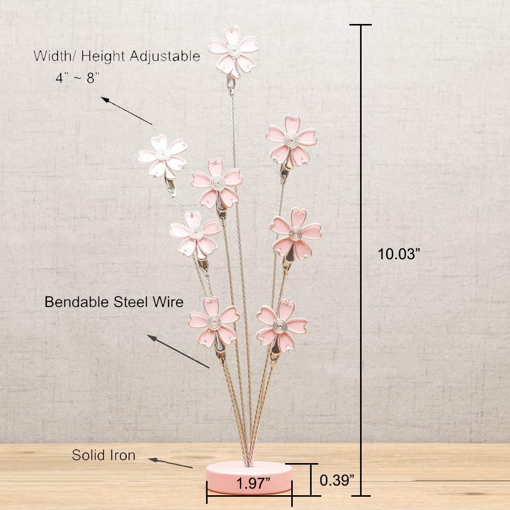 8-Branch Family Tree Picture Frame Holder, Card Photo Clips Holder Desk Stand for Memo Paper Note Photo Christmas Wedding Card Display (Cherry Blossoms)