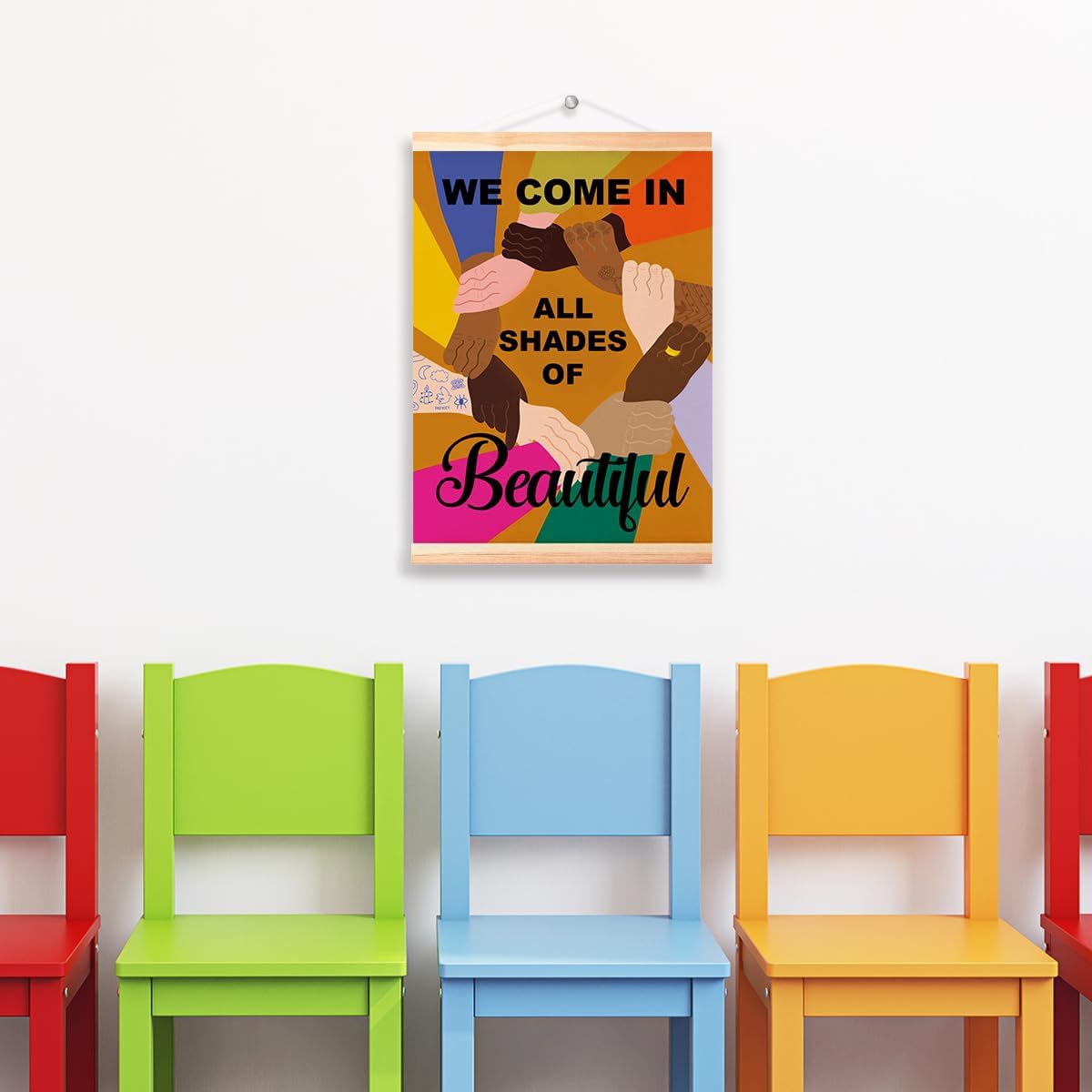 Multicultural Diversity Equality Poster Hanger Frame for Classroom School Office Nursery Wall Decor,We Come In Shape of Beautiful Canvas Wall Art Poster Print Wall Hanging 16x12in