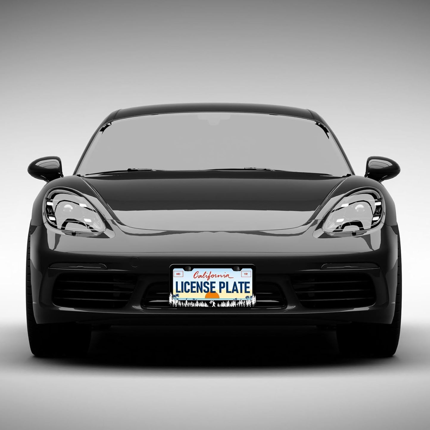 Coniferous Forest Bigfoot License Plate Frames - 2 Pack Front Rear Rock Black Cool License Plates Holder Covers, Aluminum Metal Rust-Proof Waterproof Car Tag Frame with Screws Fasteners Caps