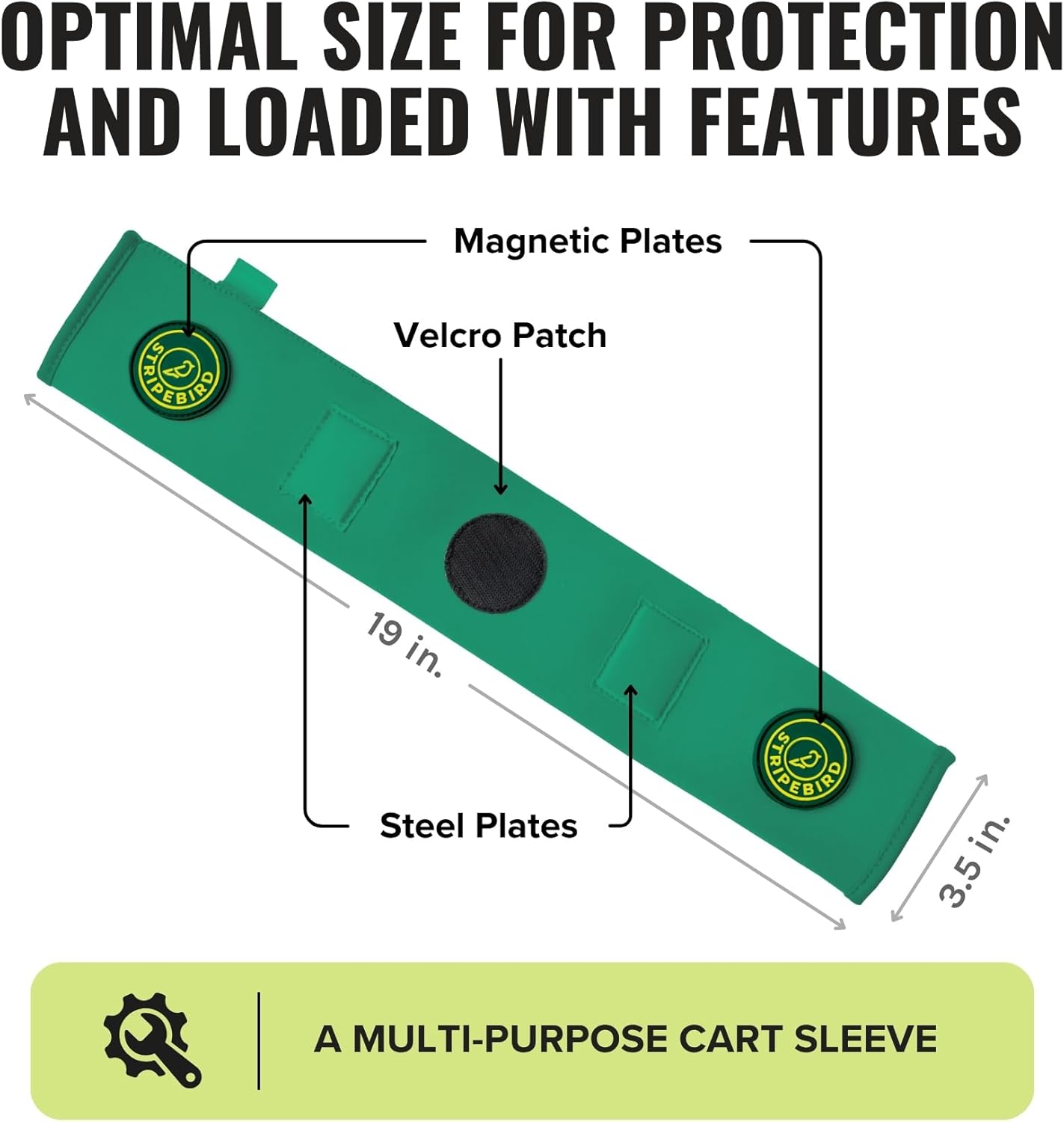 Stripebird - Premium Golf Cart Strap Sleeve Protector - Save Your Golf Bag from Golf Cart Straps - Includes Magnetic and Steel Plate for Magnetic Golf Accessories