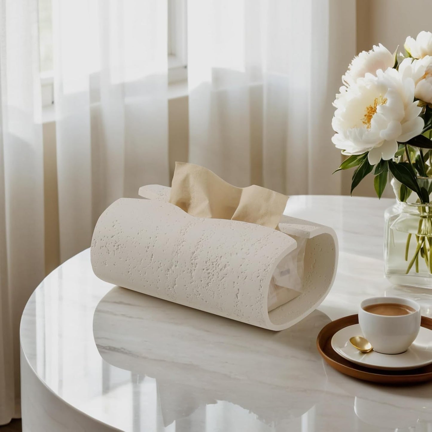 Tissue Box Cover Rectangle, Resin Facial Tissue Holder Covers Toilet Paper Holder, Tissue Holders Decorative Paper Dispenser Home Decor for Bathroom Kitchen Bedroom Living Room Office Cream