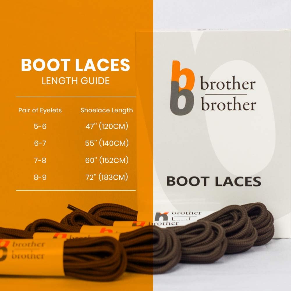 BB BROTHER BROTHER Boot Laces (5 Pairs) of Heavy Duty and Durable Round Shoelaces for Work, Hiking and Walking Boots